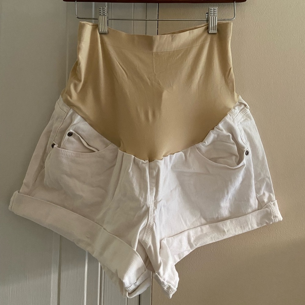 aglow Maternity Size 16 Shorts full coverage belly‎ band White Denim